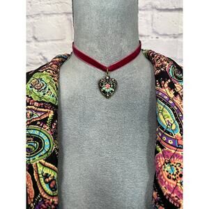 Handmade Velvet & Heart Pendant Choker Necklace